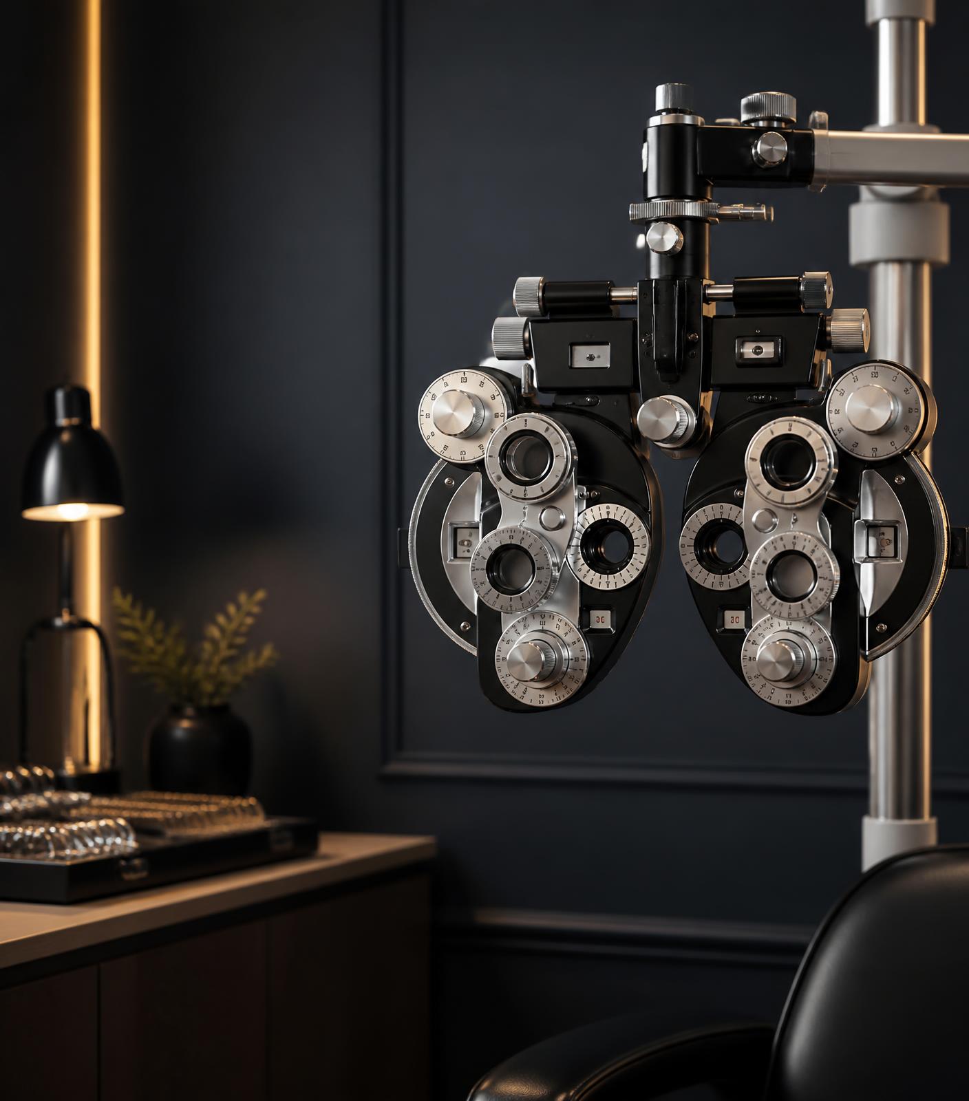 A phoropter in an optometry consulting room