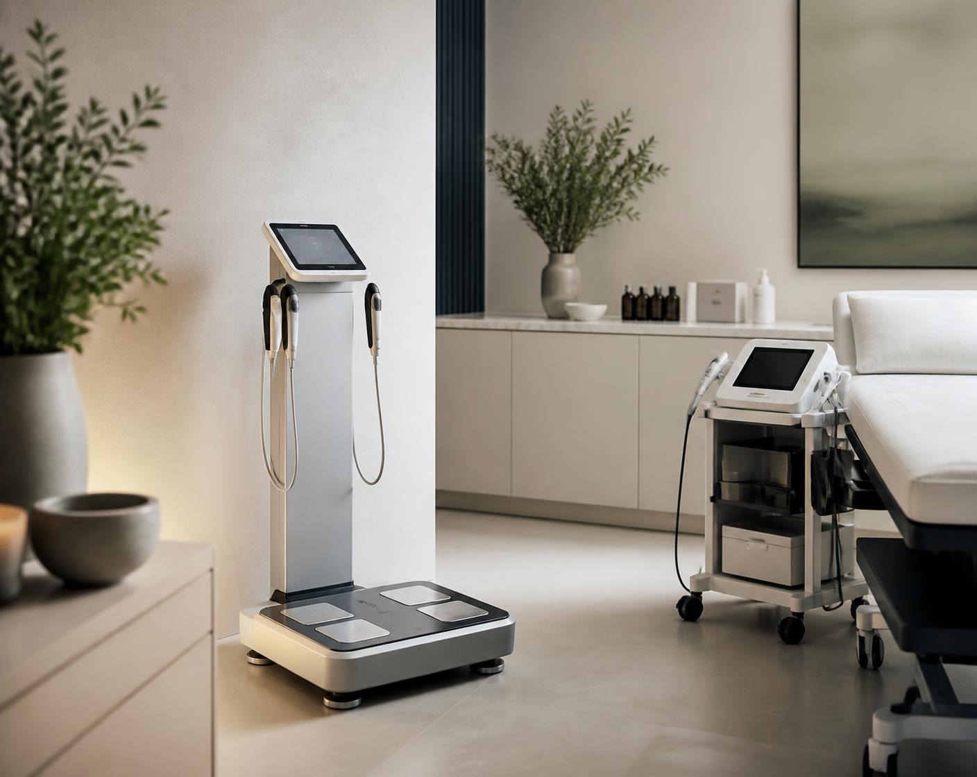 A wellness assessment room with health screening equipment